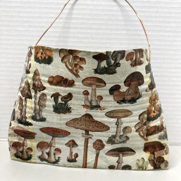Vintage Mushroom Encyclopedia Metal Basket With Handle Tote - Picture 1 of 5